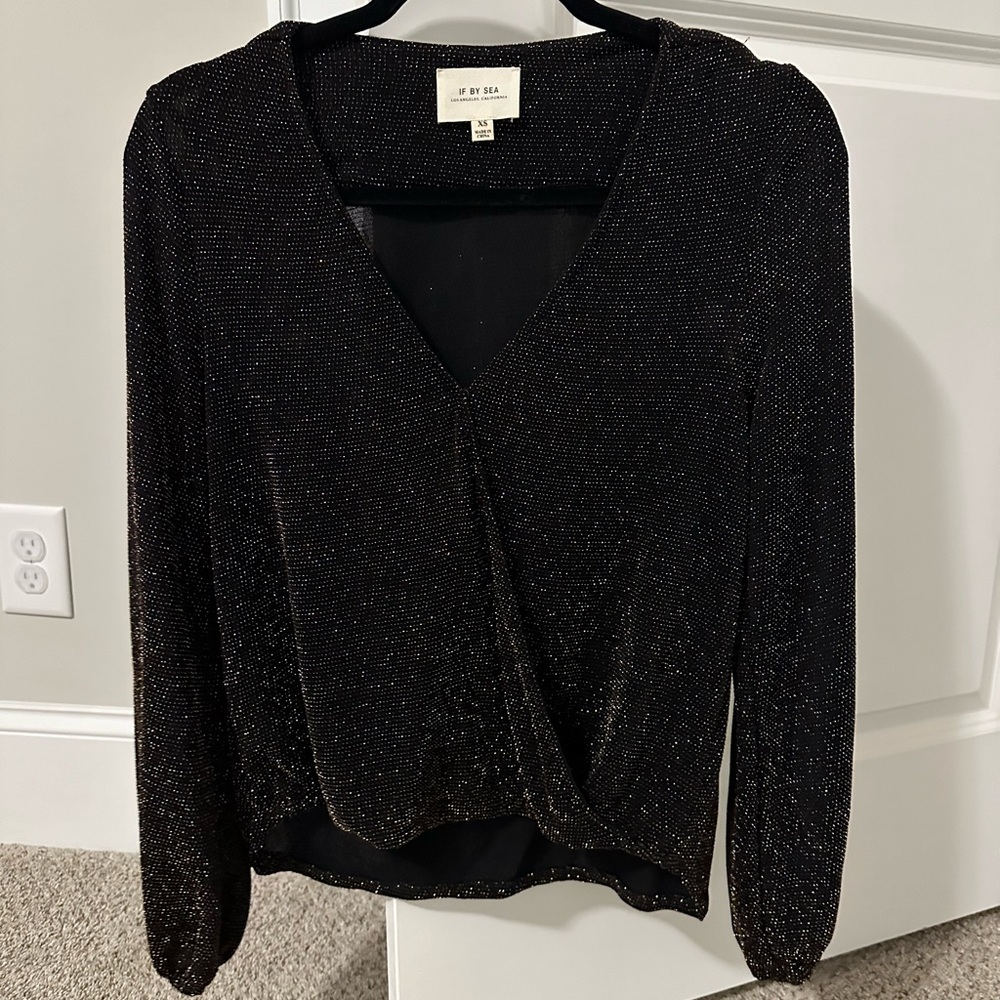 Anthropologie XS blouse, black with gold accents
